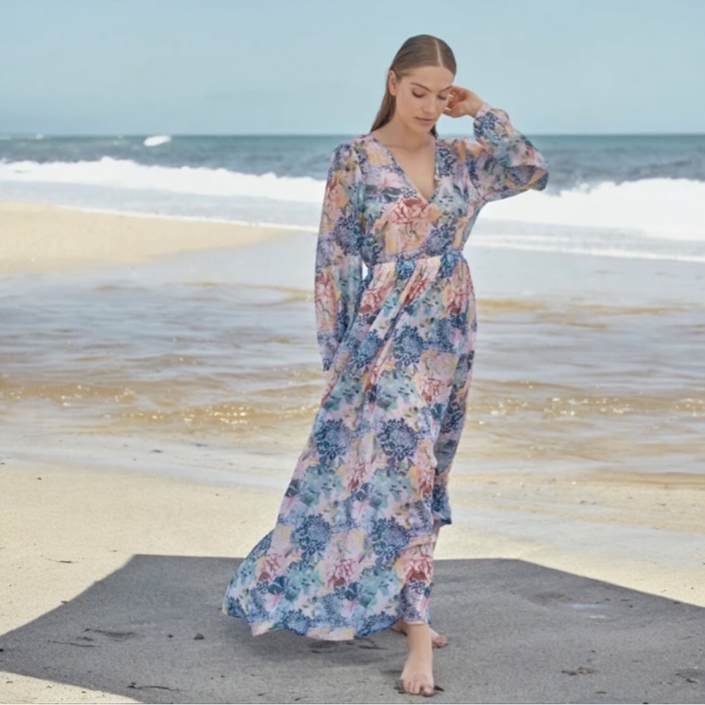 Phax Floral Ruffle Back Long Sleeve Coverups